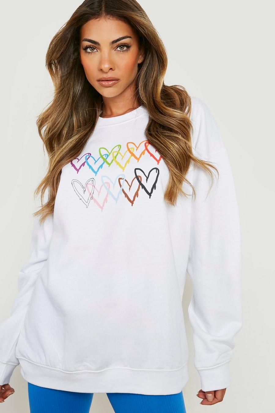 White Pride Graffiti Love Heart Oversized Sweater image number 1