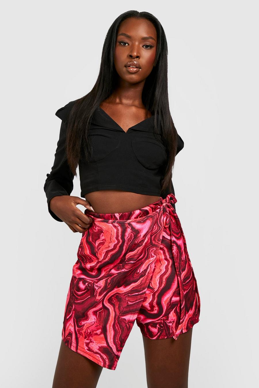 Berry Mönstrade kjolshorts med knytdetalj image number 1