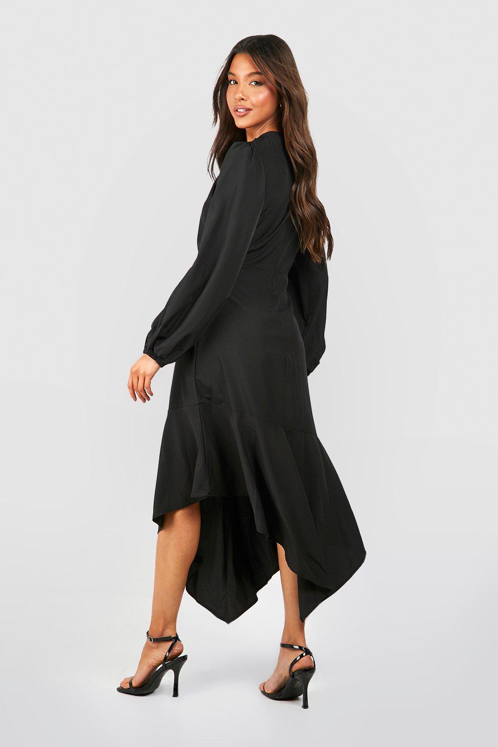 Black long sleeve asymmetrical sales dress