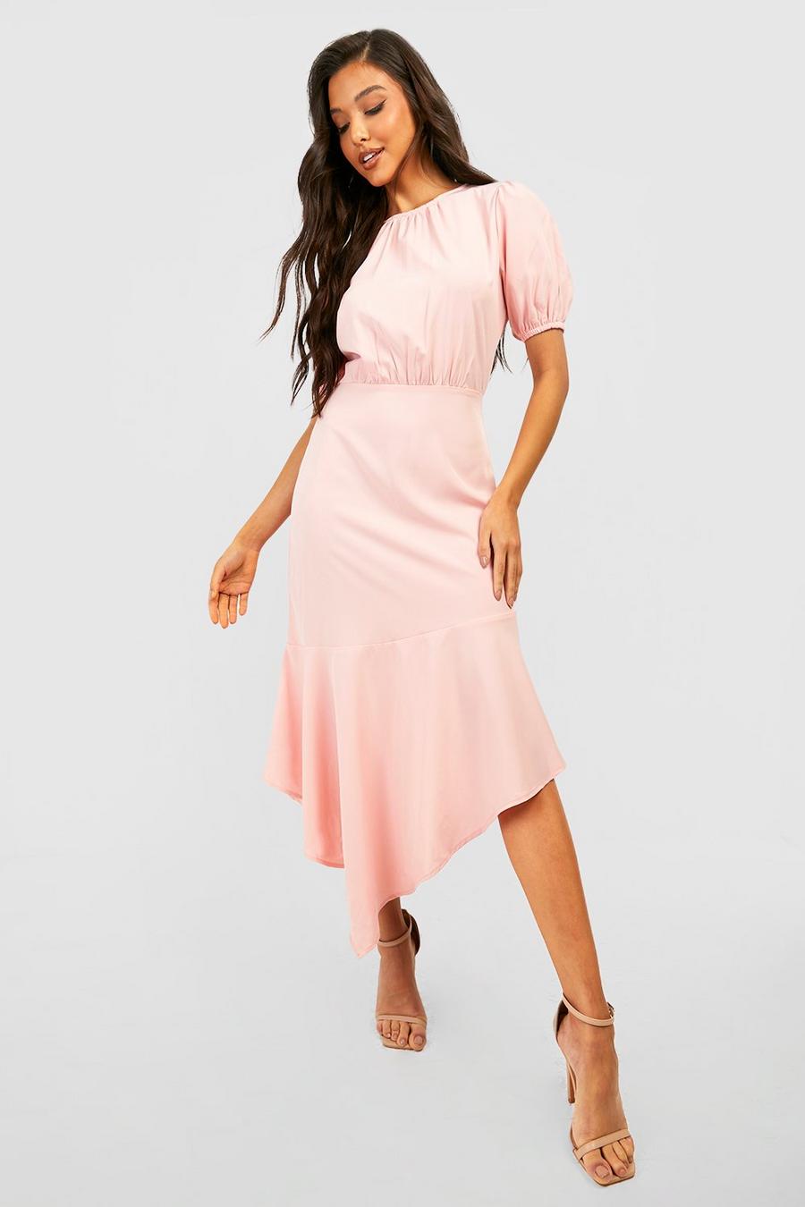 Blush pink Frill Hem Asymmetric Midi Dress