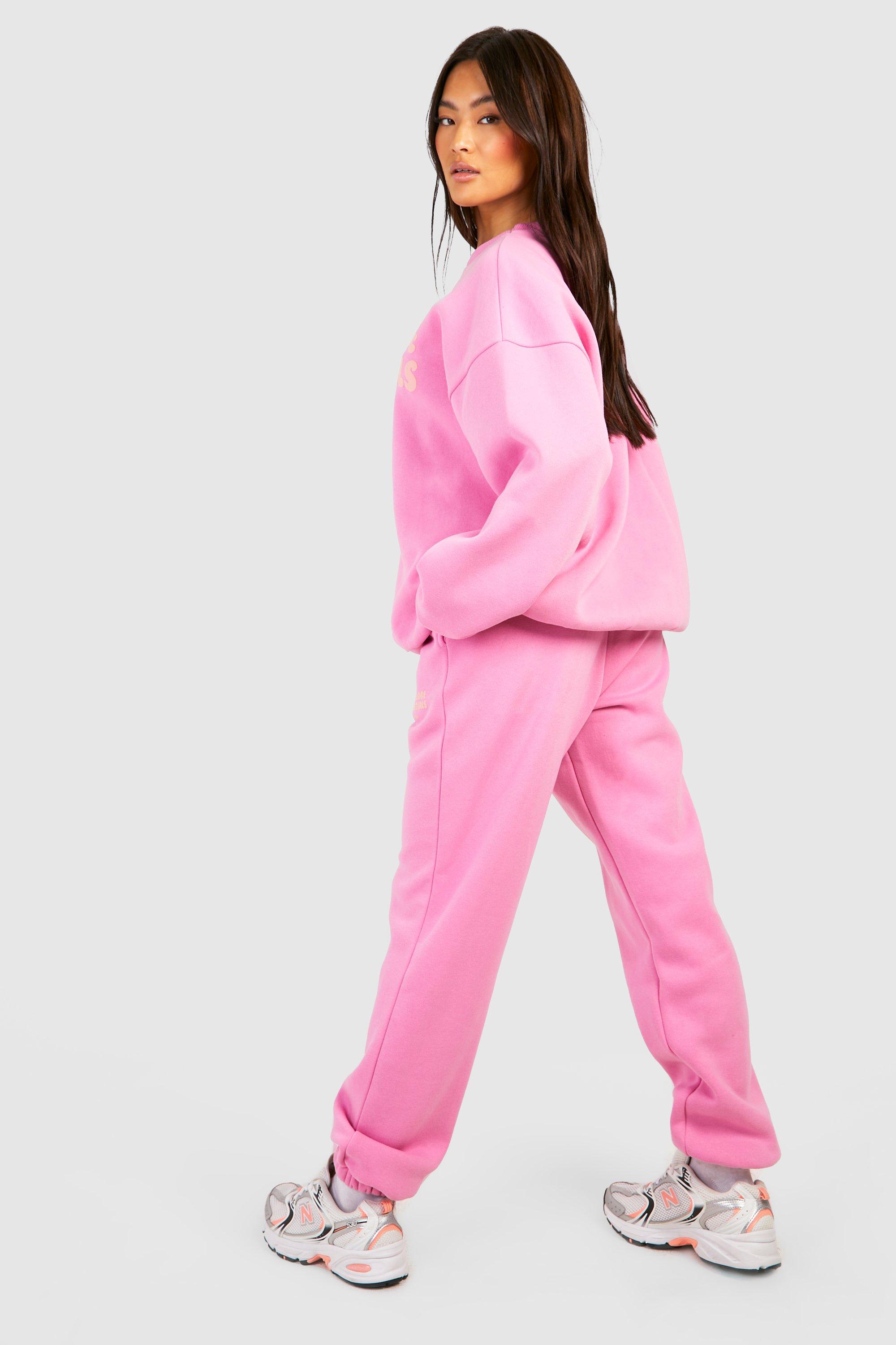 Boohoo Womens matching sweatshirt and jogger set OFCL STUDIO Hot Pink Small  NWT