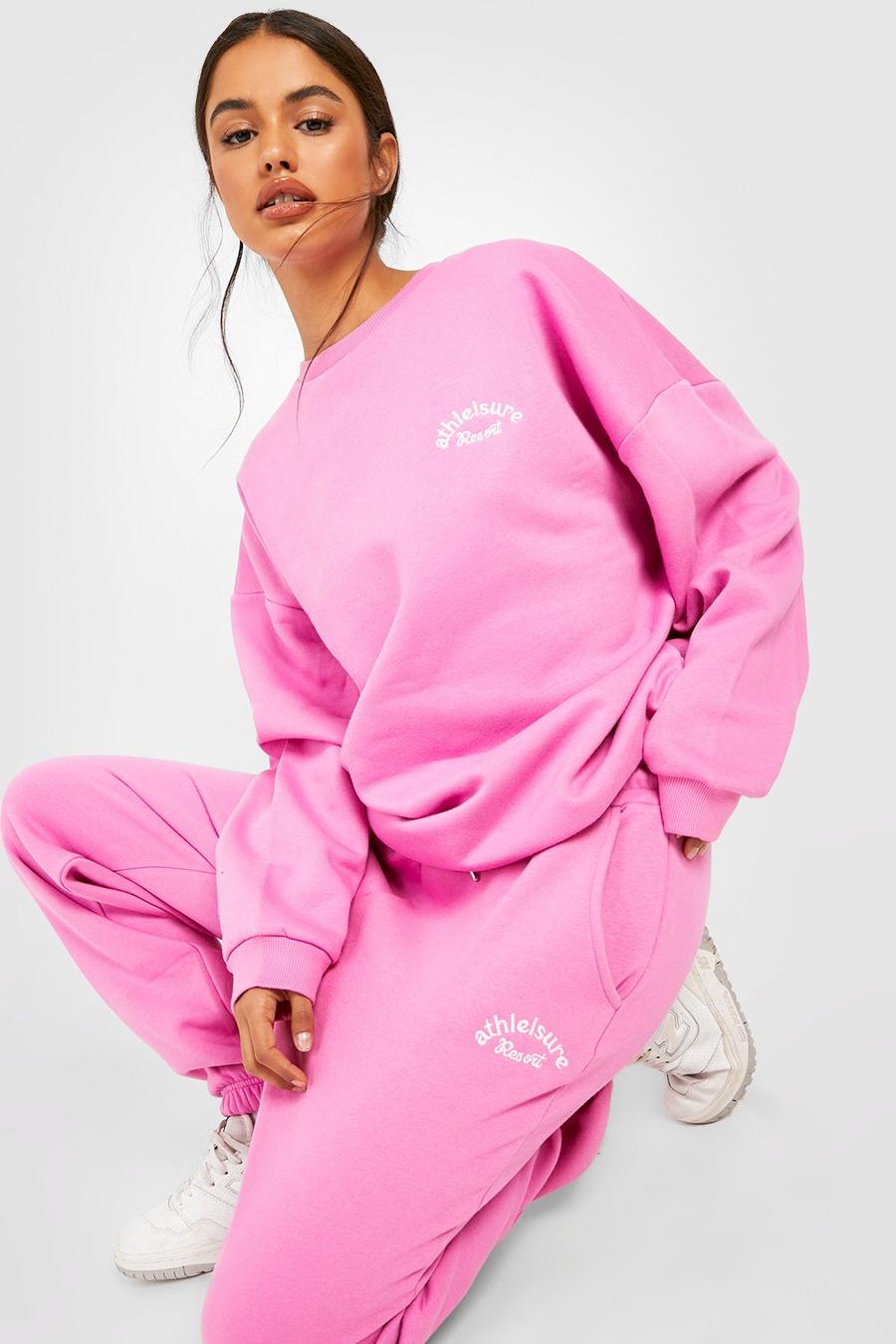 Pink Ath Leisure Embroidered Sweater Tracksuit image number 1