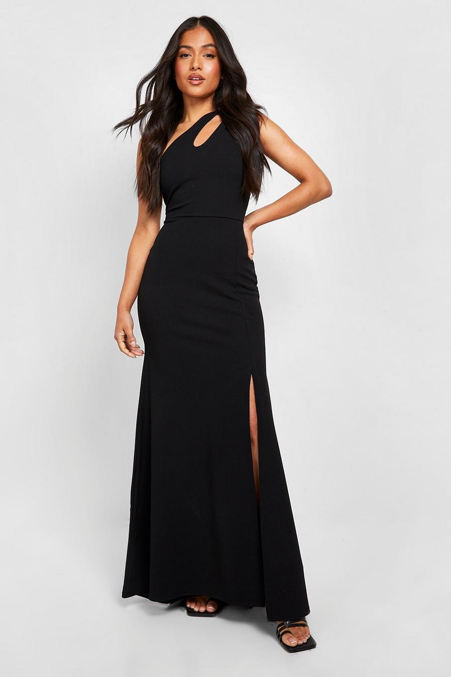 Black Petite Asymmetric Cut Out Split Maxi Dress image number 1