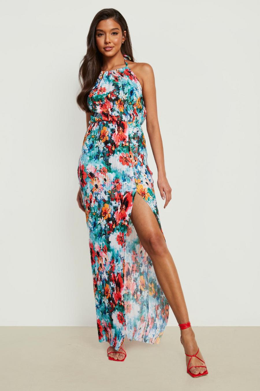 Multi Printed Plisse Thigh Split Maxi Dress image number 1