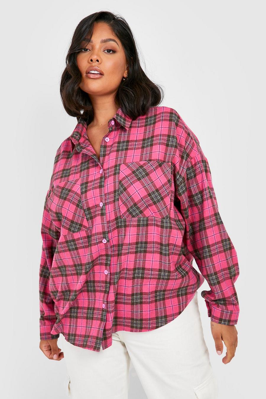 Pink Plus Oversized Flannel Shirt image number 1