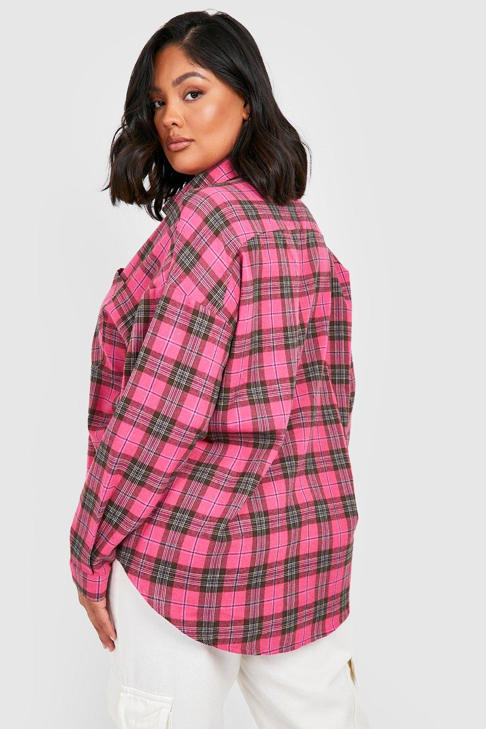 Pink oversized sale check shirt