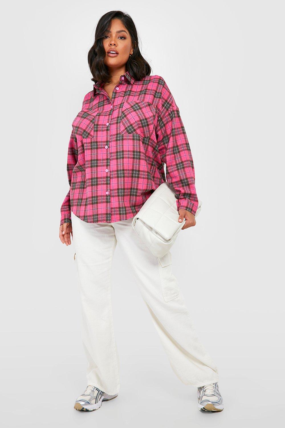 pink plaid shirt plus size