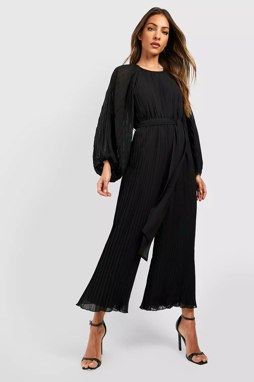 Long sleeve hot sale pleated jumpsuit