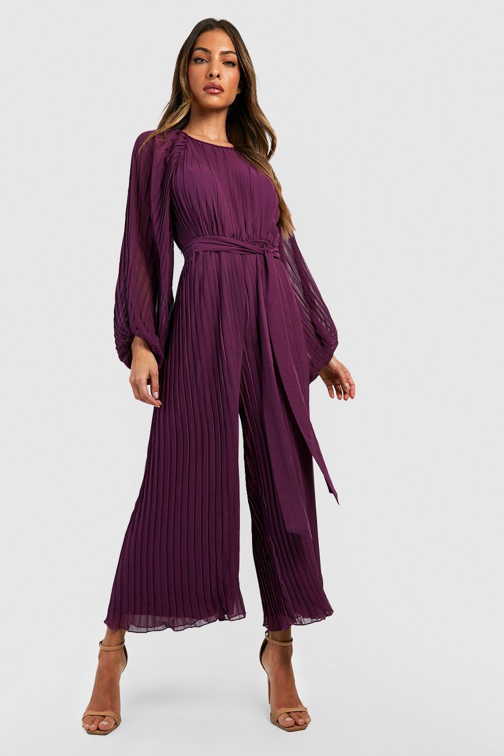 Pleated Long Sleeve Culotte Jumpsuit