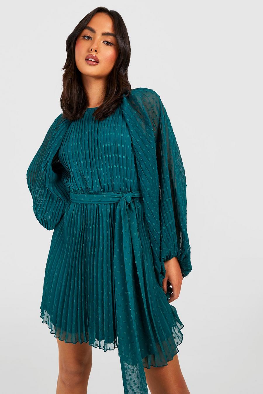 Forest Pleated Long Sleeve Mini Dress image number 1