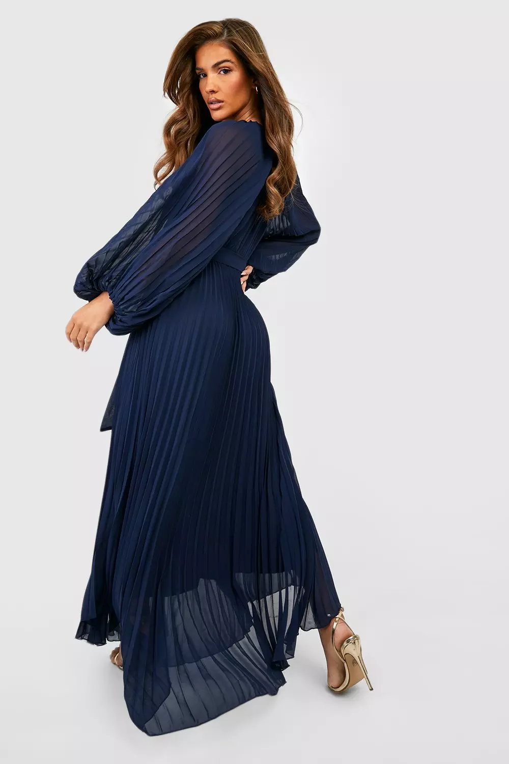 Pleated Long Sleeve Maxi Dress