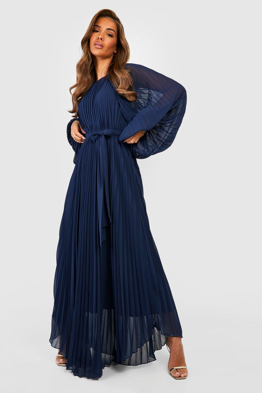 Navy pleated shop maxi dress