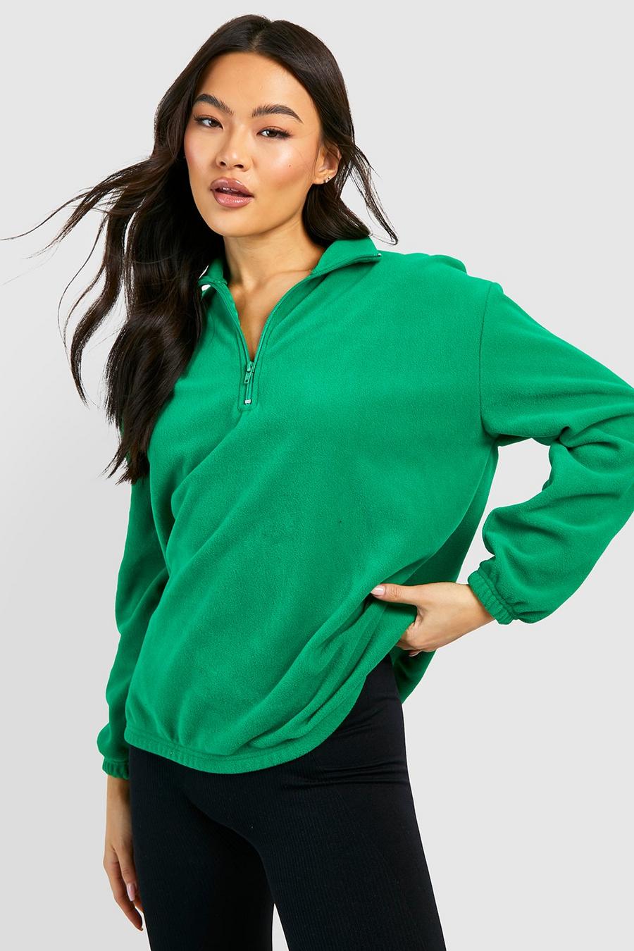 Polar Fleece Sweatshirt mit halbem Reißverschluss, Green grün