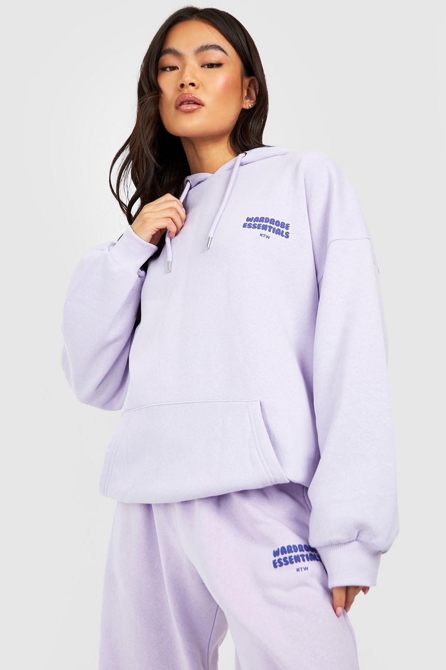 Oversize Hoodie mit Wardrobe Essentials Slogan, Lilac image number 1
