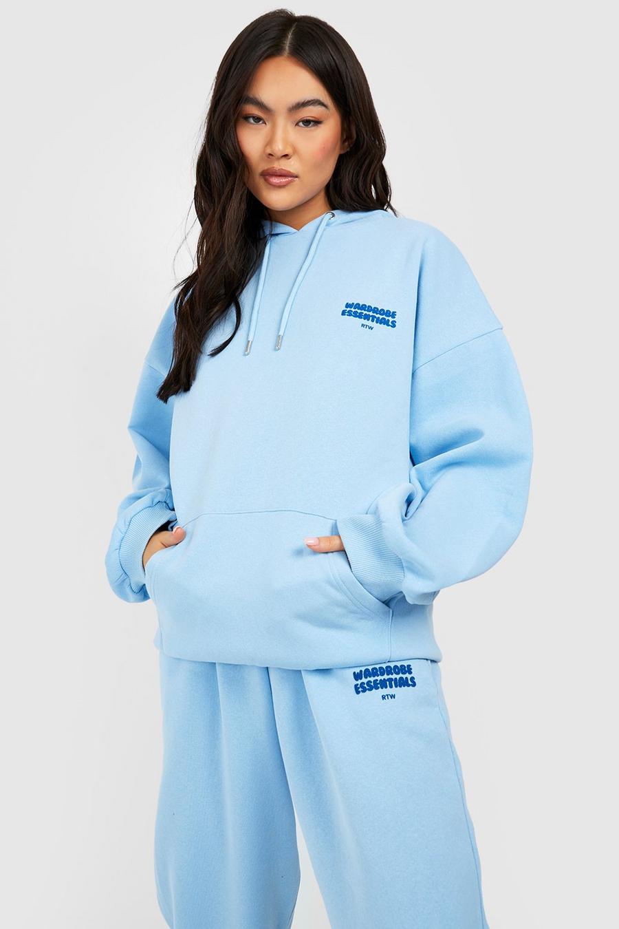 Sudadera oversize con capucha y eslogan Wardrobe Essentials, Light blue azzurro