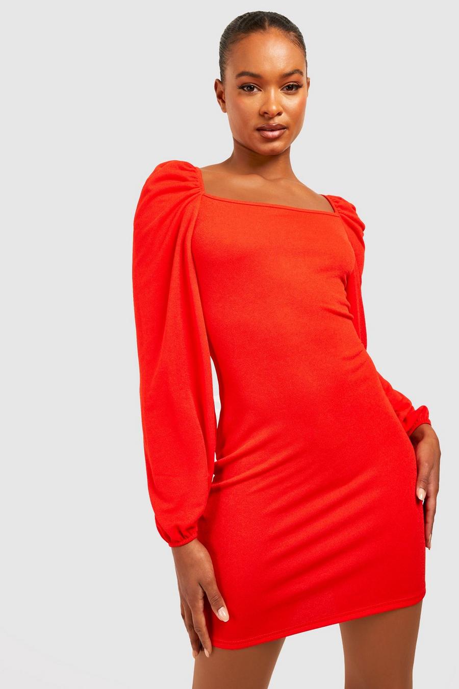 Orange Long Sleeve Square Neck Mini Dress