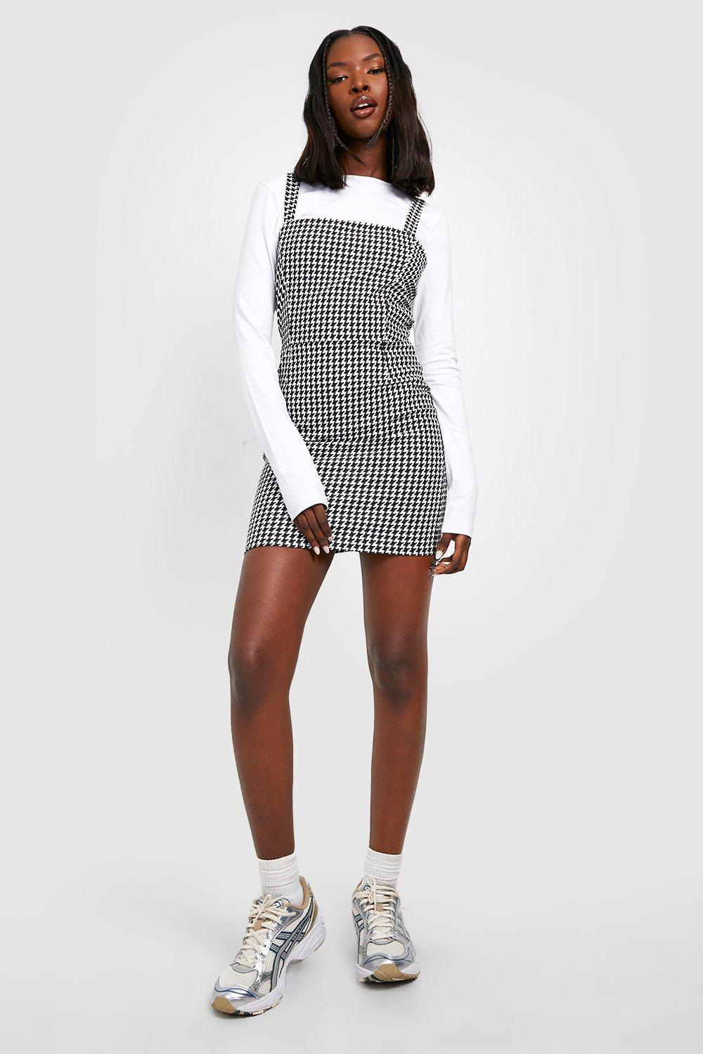 Plus Dogtooth Check Pinafore Skirt