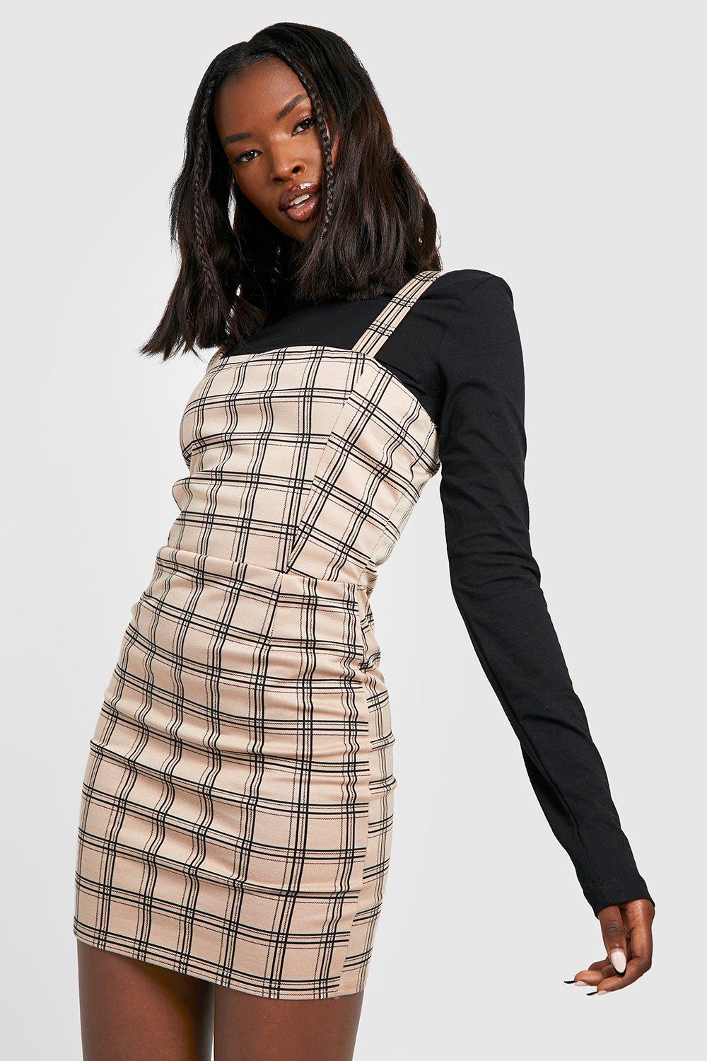 Black and white store checked pinafore dress