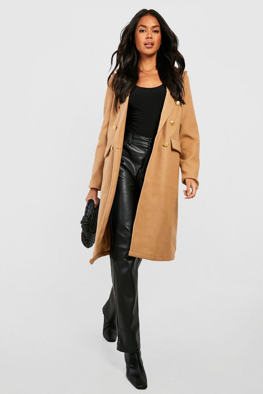 Camel Double Breasted Wool Look Coat image number 1