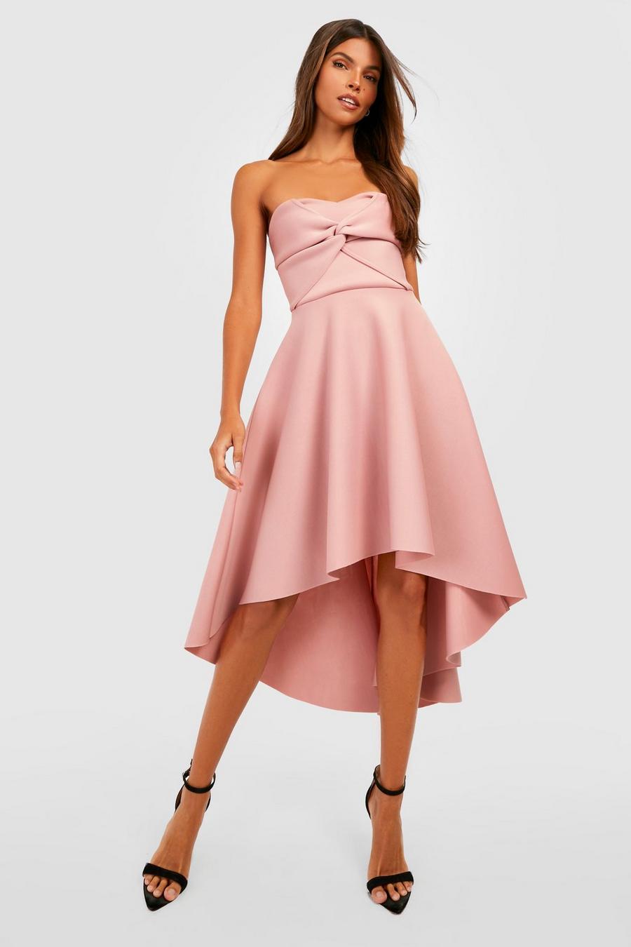 Blush pink Scuba Twist Front Waterfall Midaxi Dress