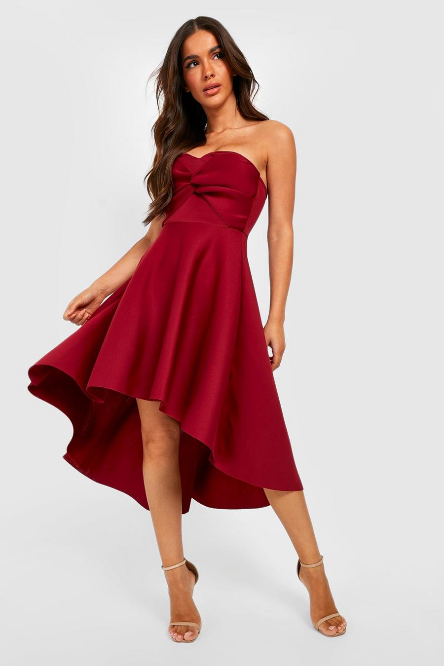 Red Scuba Twist Front Waterfall Midaxi Dress image number 1