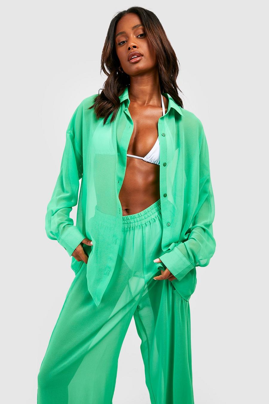 Green Shirt & Trouser Chiffon Beach Co-ord Set