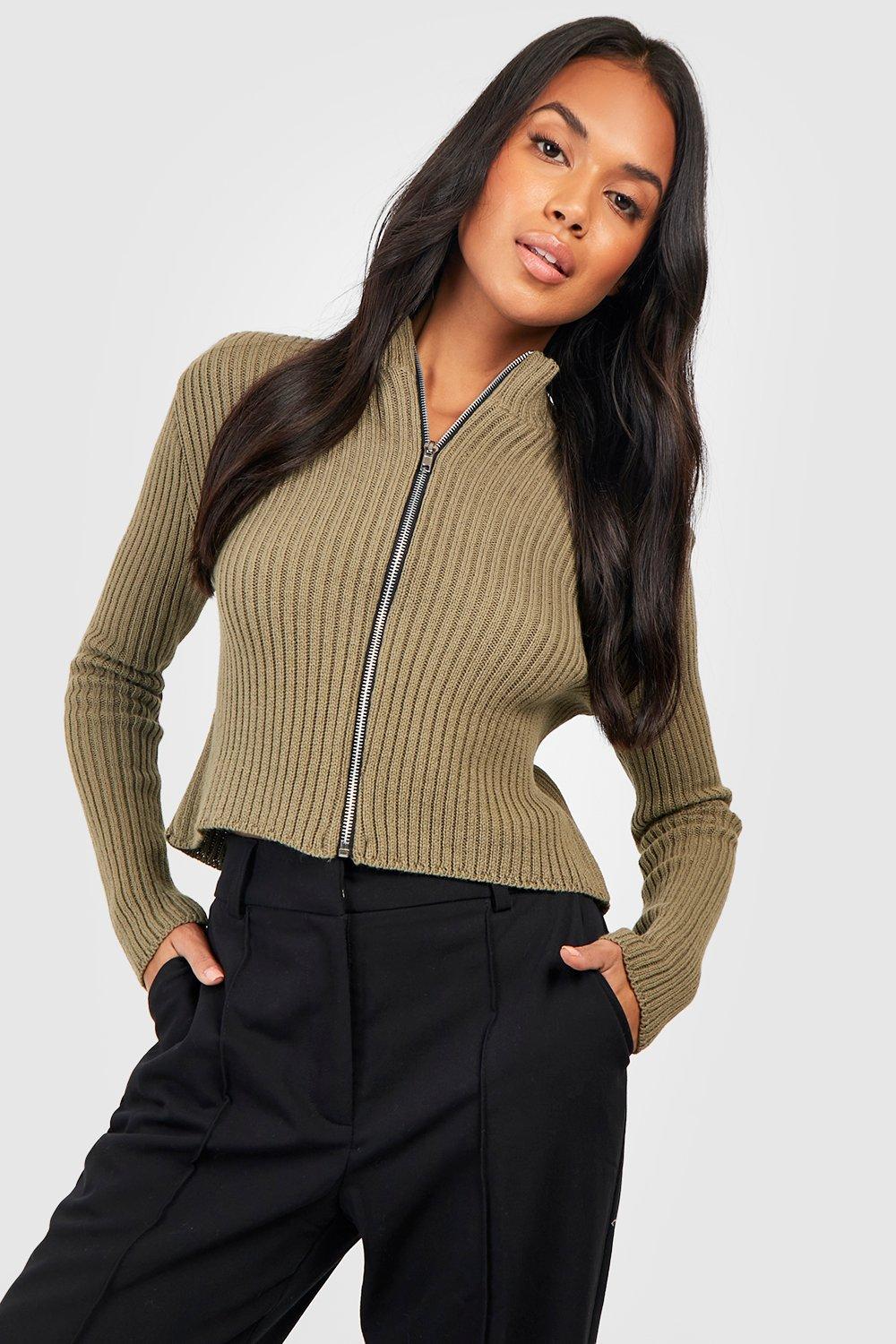 Knitted zip cardigan womens best sale