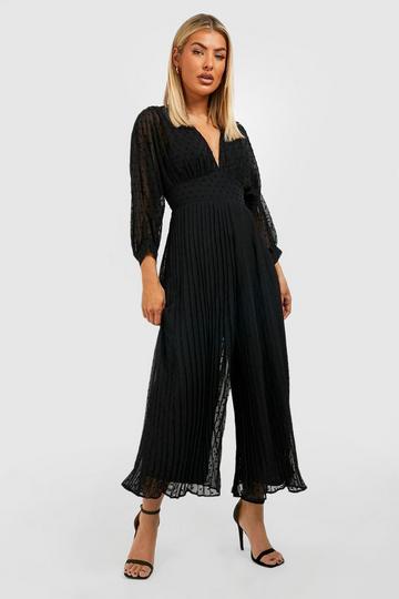 Dobby Balloon Sleeve Culotte Jumpsuit black