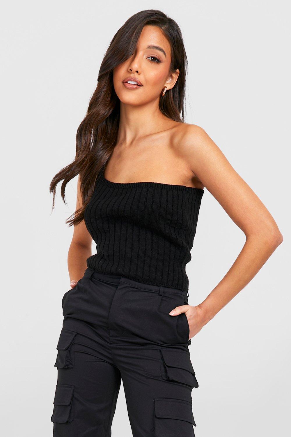 Crop top asymétrique côtelé