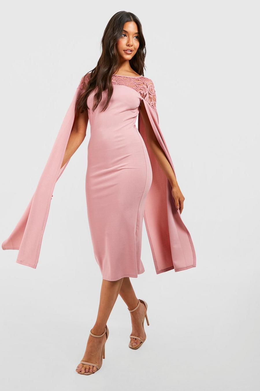 Rose pink Lace Insert Cape Sleeve Shift Dress image number 1