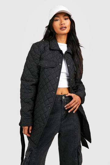 Diamond Quilted Belted Jacket black
