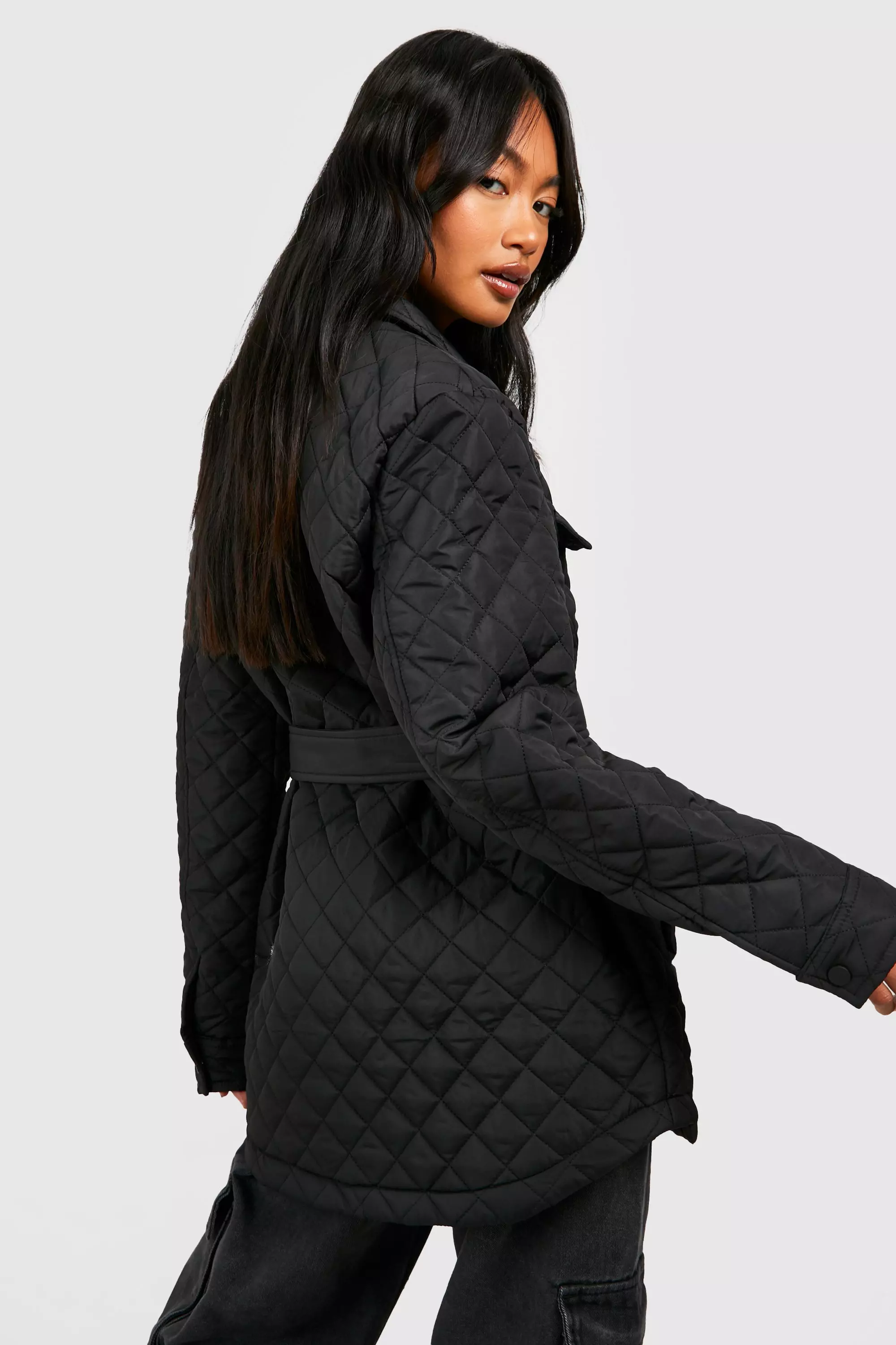 Boohoo belted shop satin quilted coat