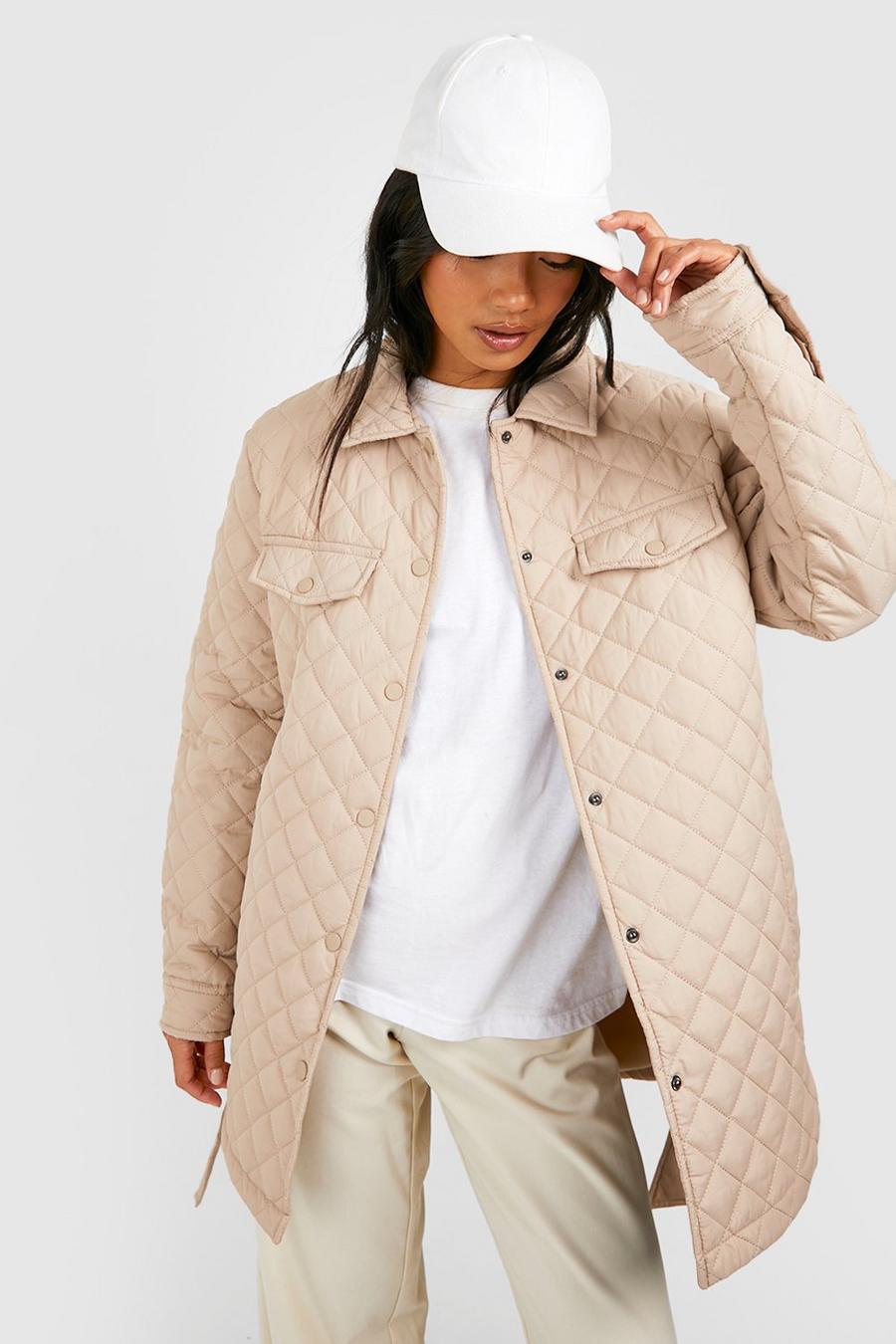 Stone beige Diamond Quilted Belted Jacket