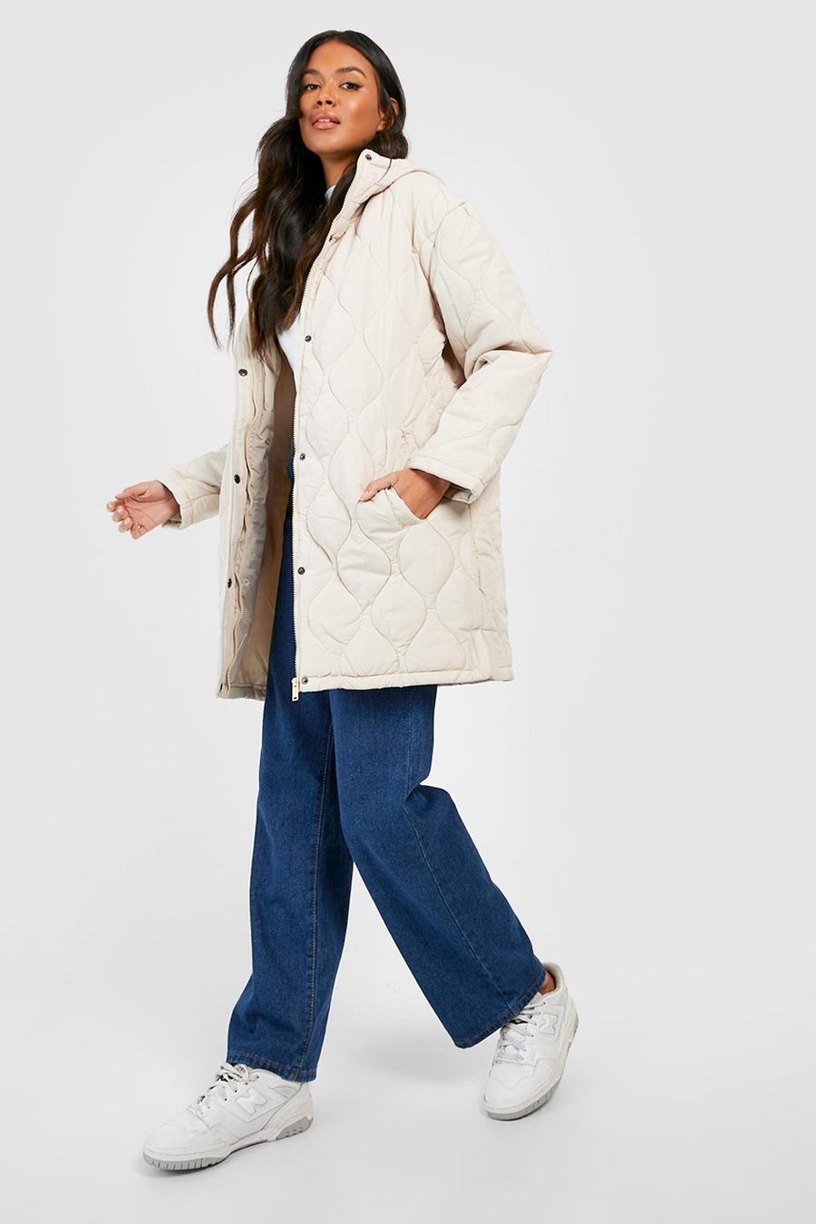 Stone beige Hooded Quilt Detail Puffer