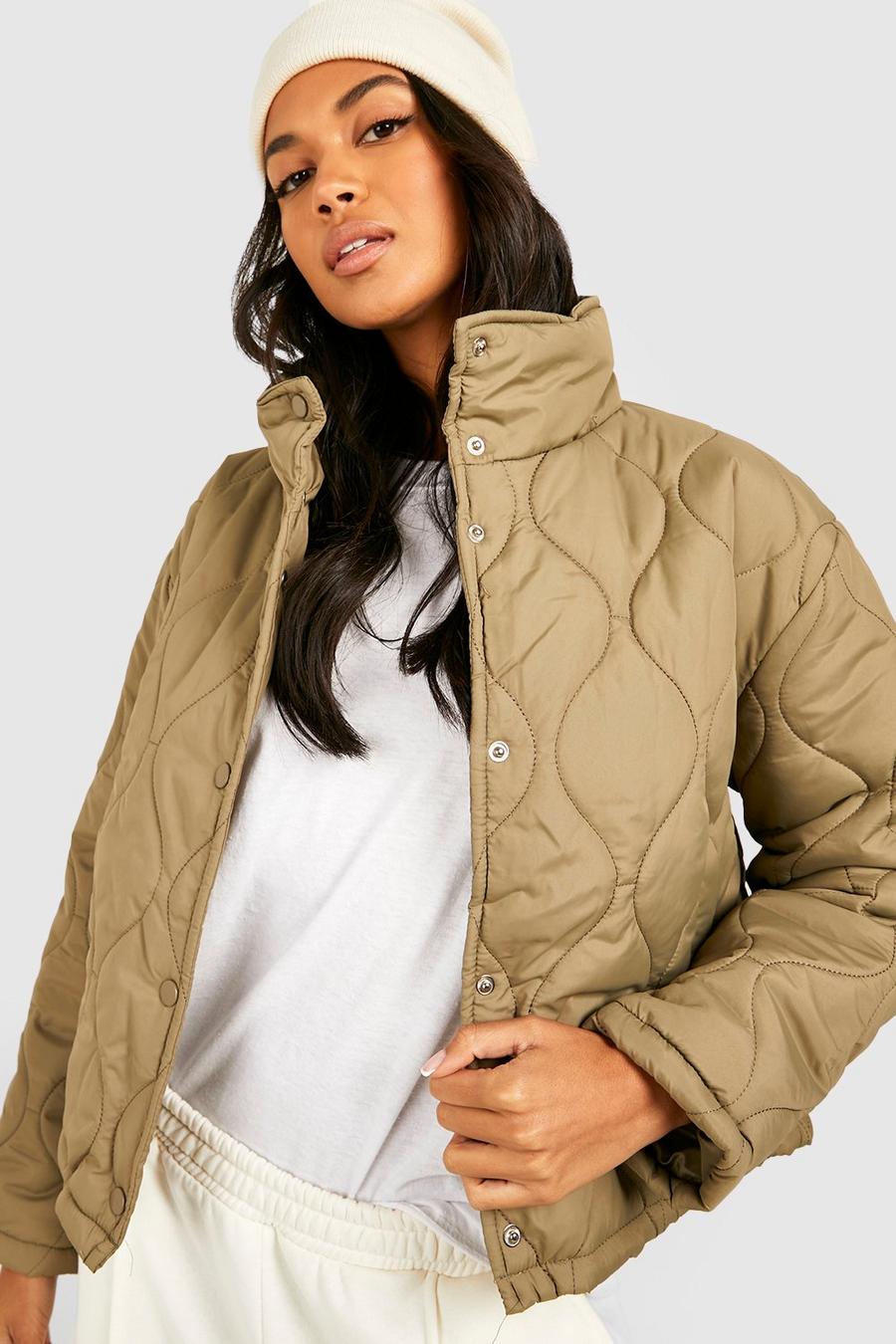 Khaki Onion Quilt Funnel Neck Puffer image number 1