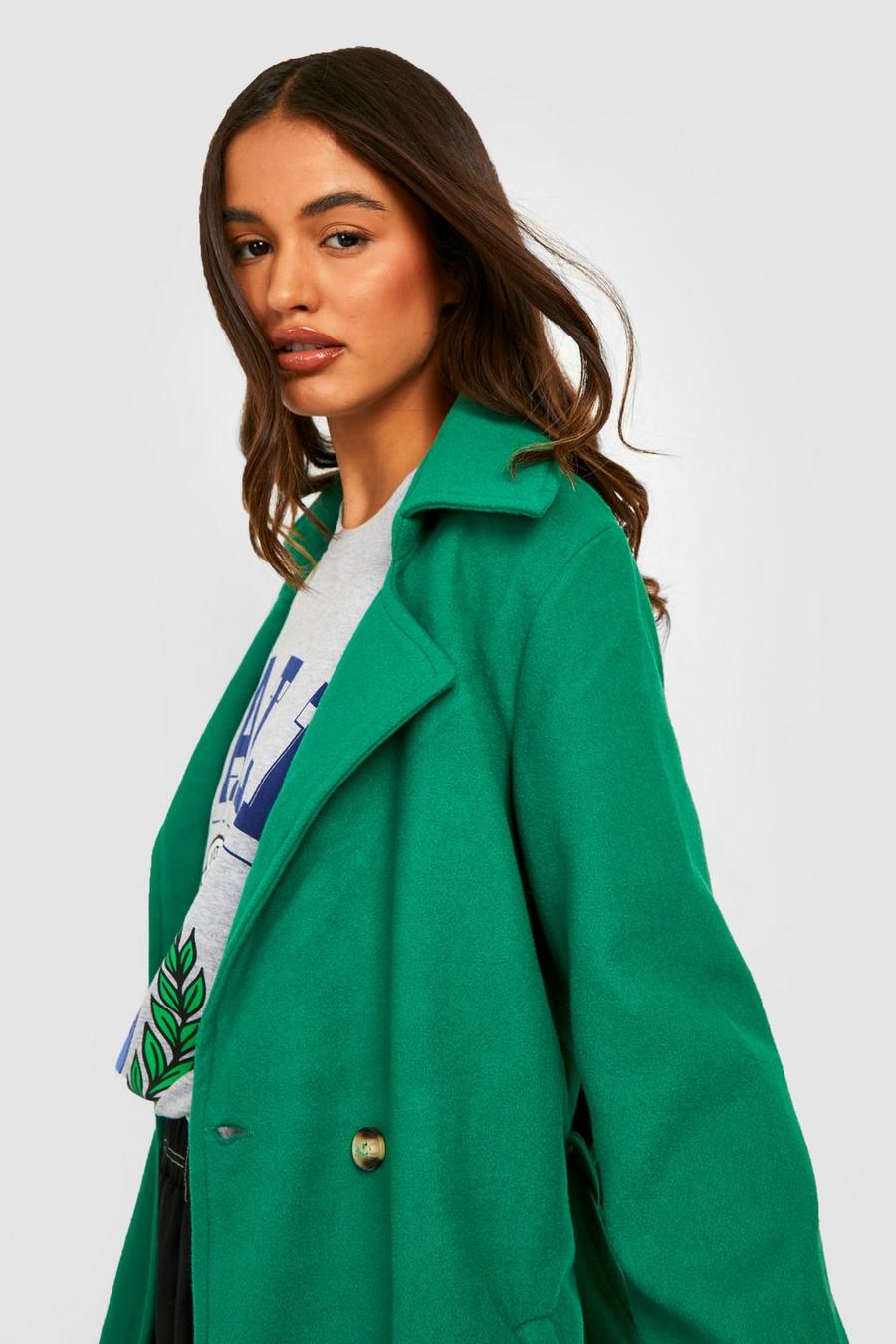 Cappotto effetto lana con cintura, Emerald image number 1