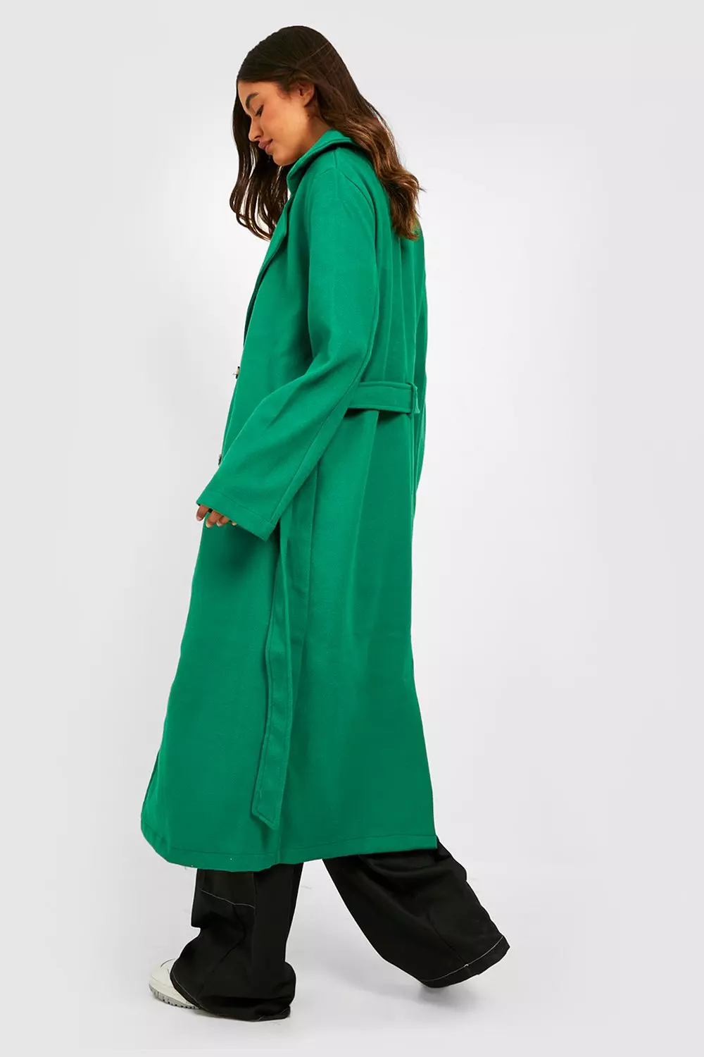 Boohoo hooded wool look belted coat best sale