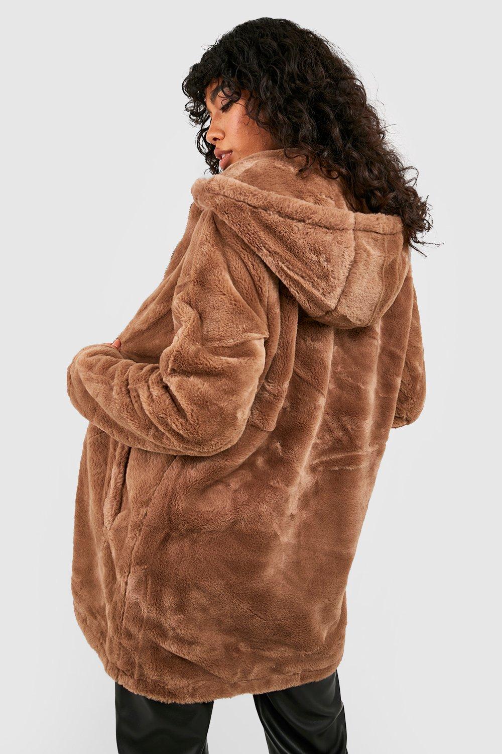 Hooded faux fur hot sale coat boohoo