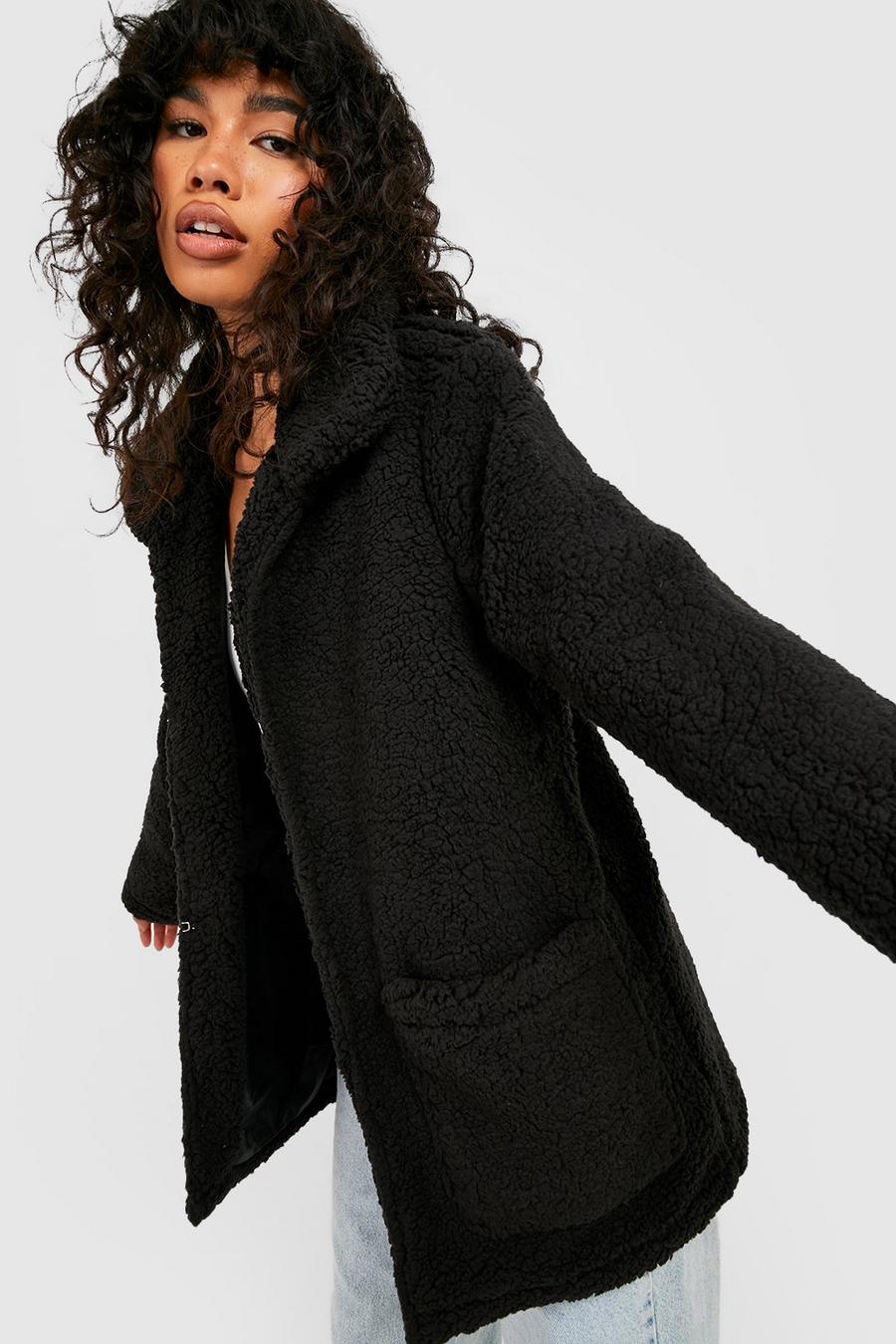 Black Oversized Teddy Faux Fur Coat image number 1