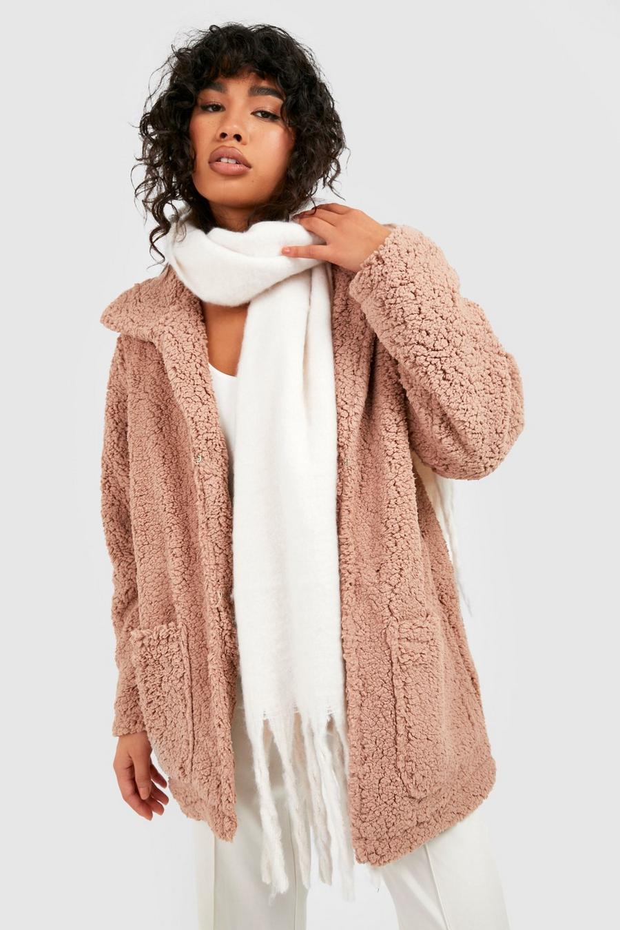 Taupe Oversized Teddy Faux Fur Coat image number 1