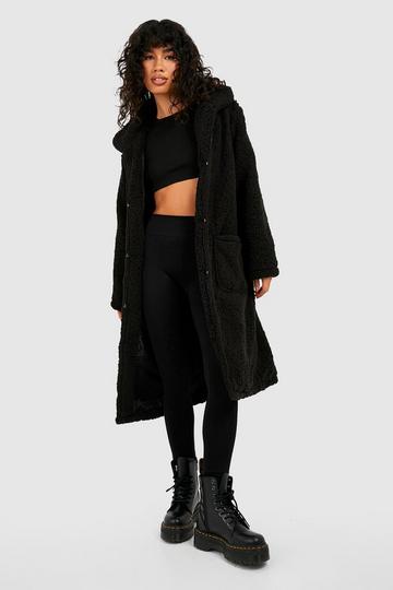Black Longline Teddy Faux Fur Coat