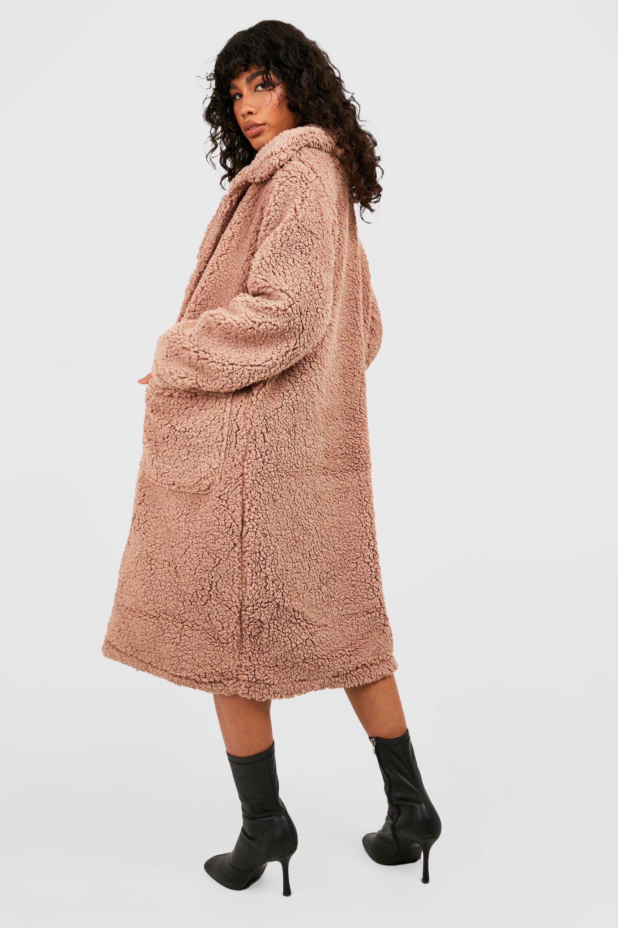 Longline Teddy Faux Fur Coat boohoo