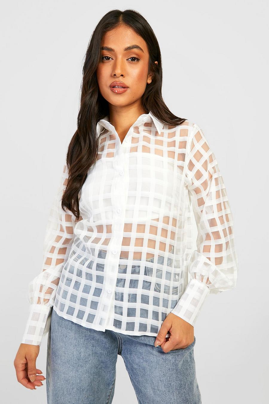White Petite Sheer Flannel Shirt image number 1