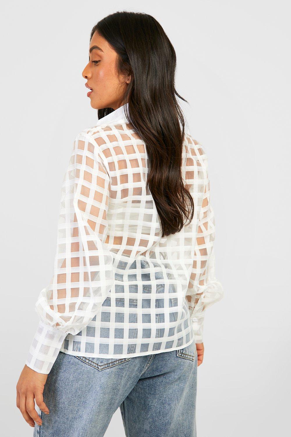 Petite Sheer Check Shirt | boohoo