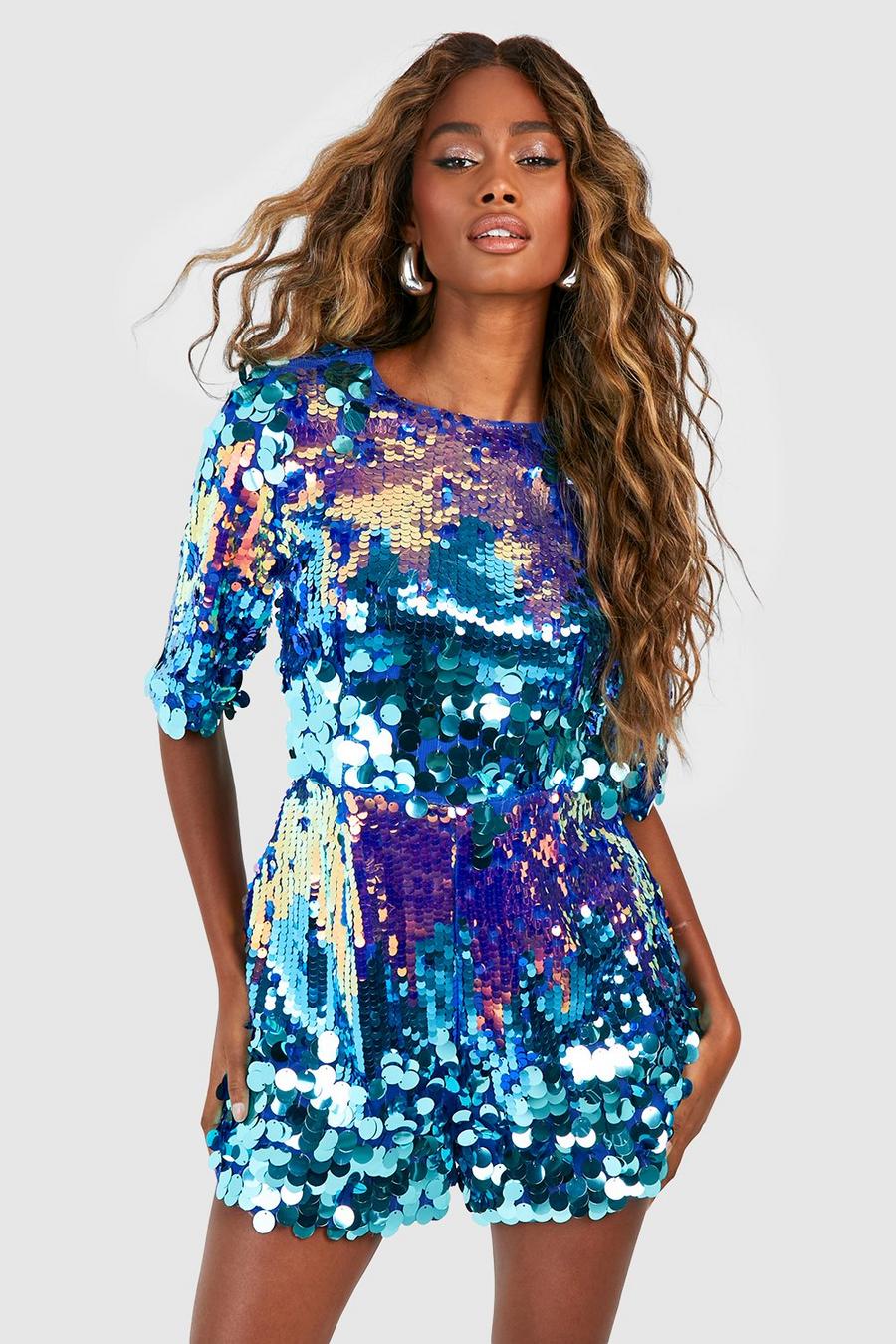 Blue Ombre Sequin Playsuit image number 1
