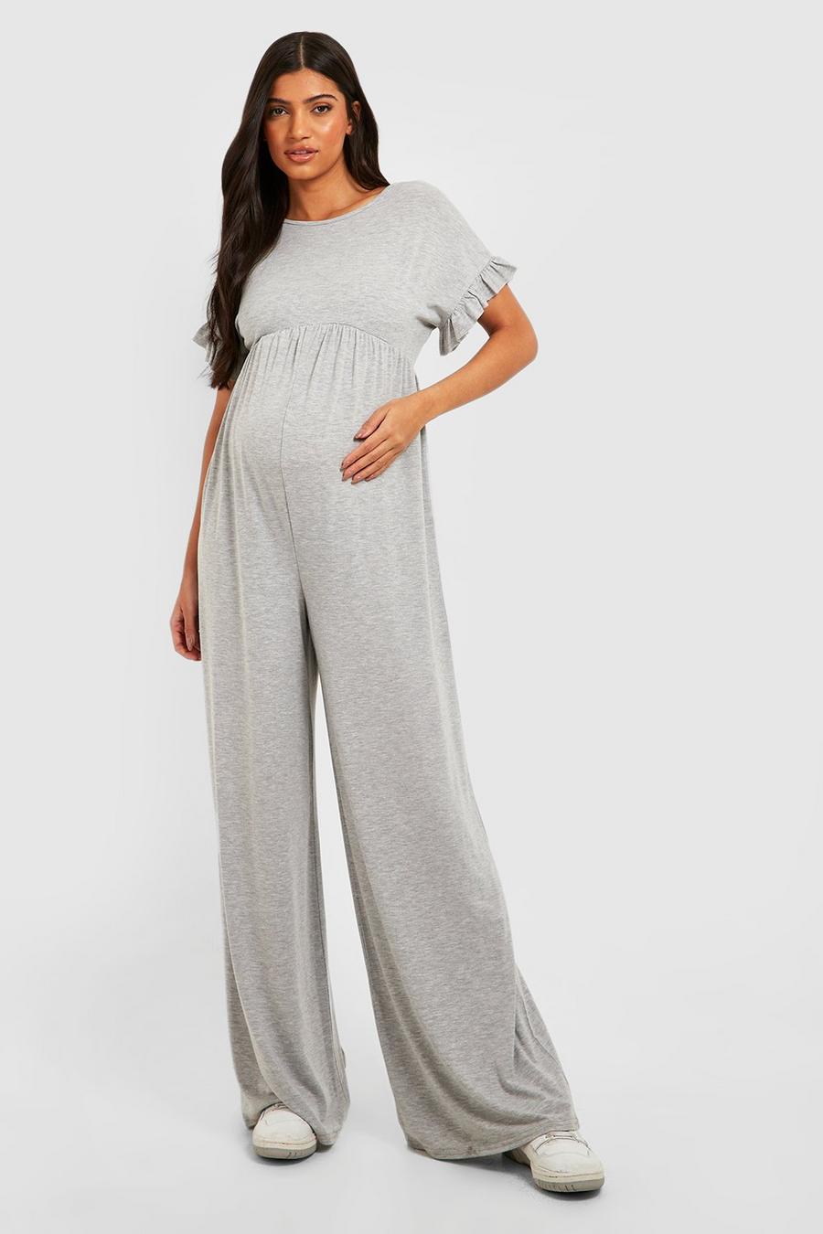 Grey marl Maternity Frill Sleeve Jumpsuit image number 1