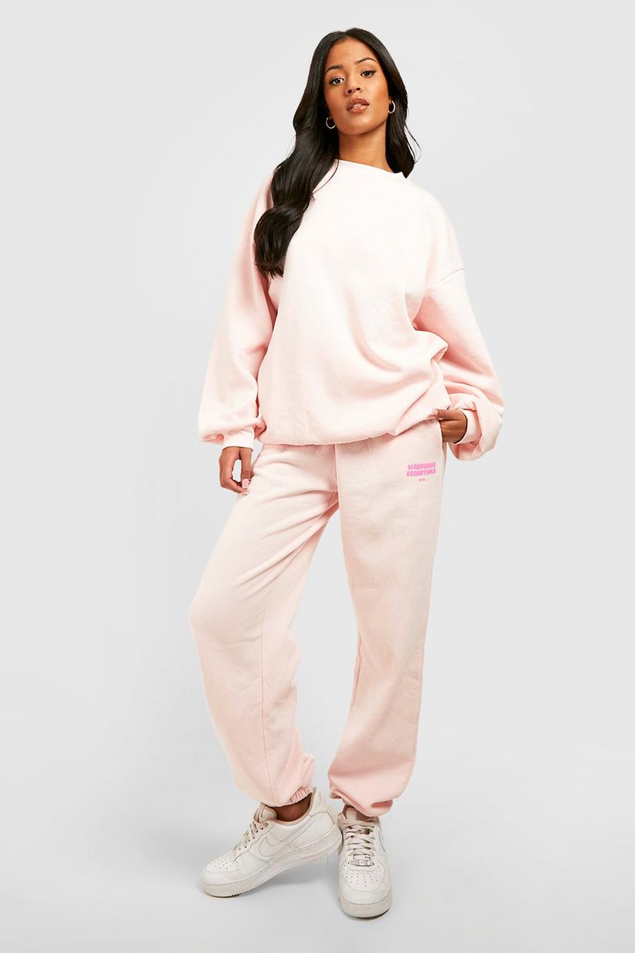 Pink Tall Wardrobe Essentials Slogan Oversized Track Pants image number 1