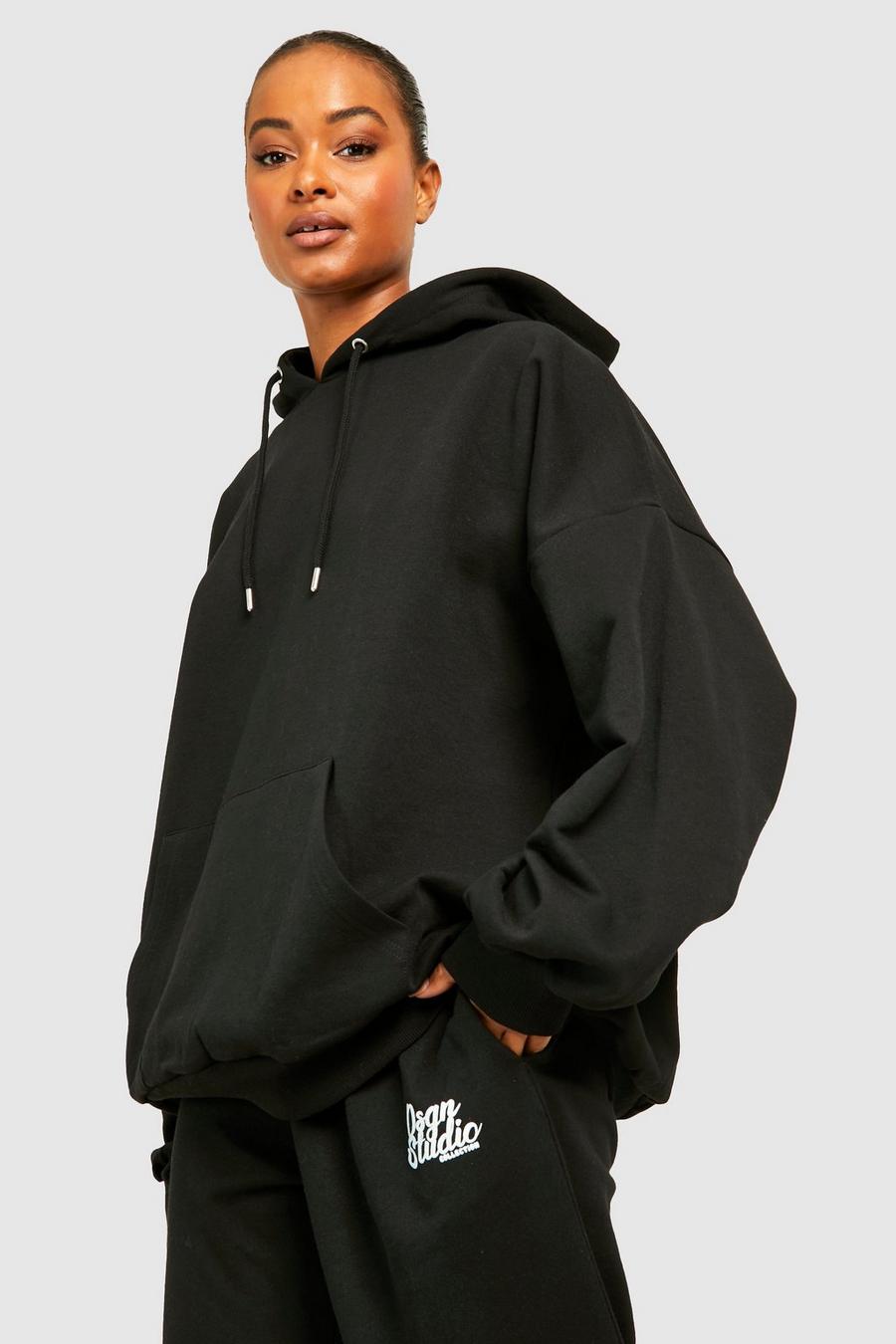 Black Tall Oversized hoodie med stor mudd image number 1