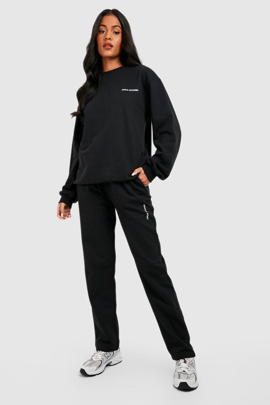 Black Tall Printed Sweat And Wide Leg Jogger Tracksuit image number 1