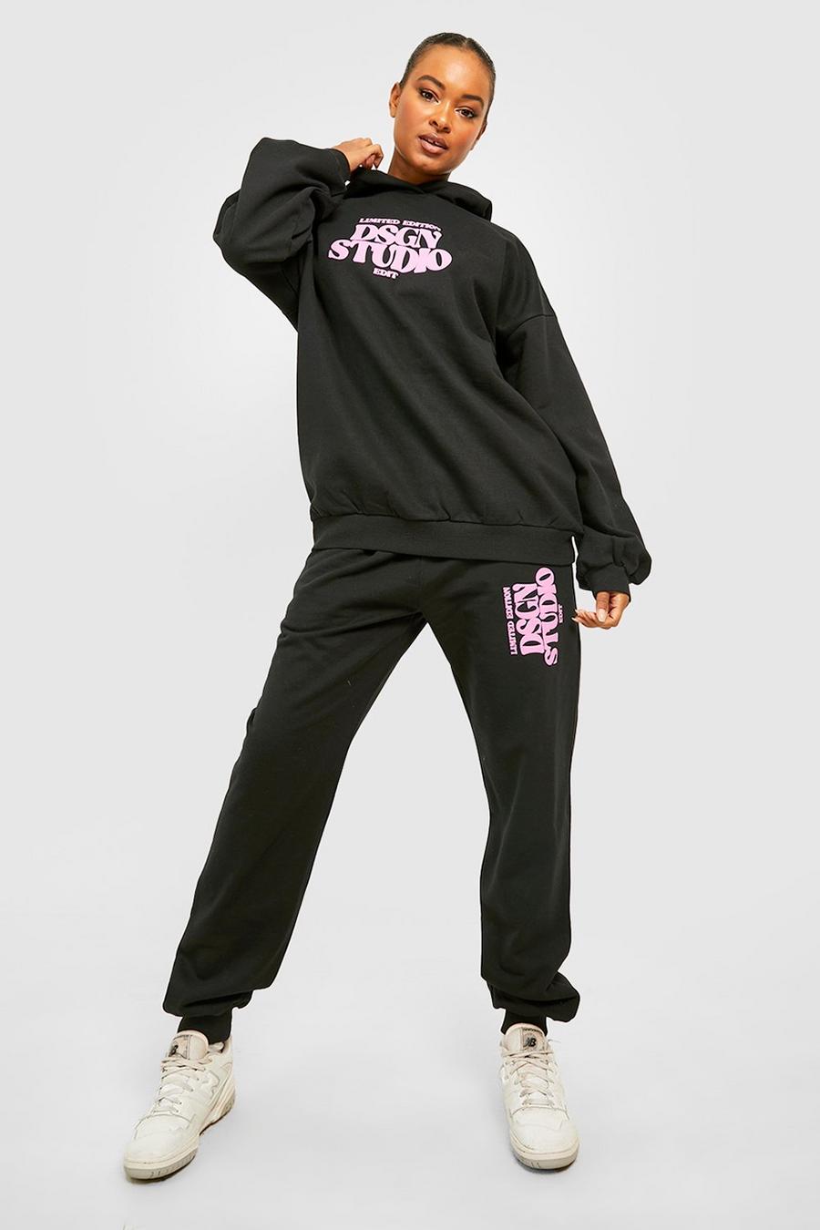 Black Tall Dsgn Studio Print Hoodie And Jogger Tracksuit image number 1